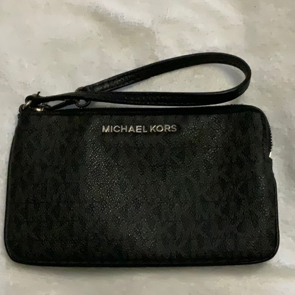 Black Michael Kors wristlet MK print